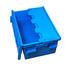 Blue Stackable Nesting Plastic Turnover Boxes Crates With Lid